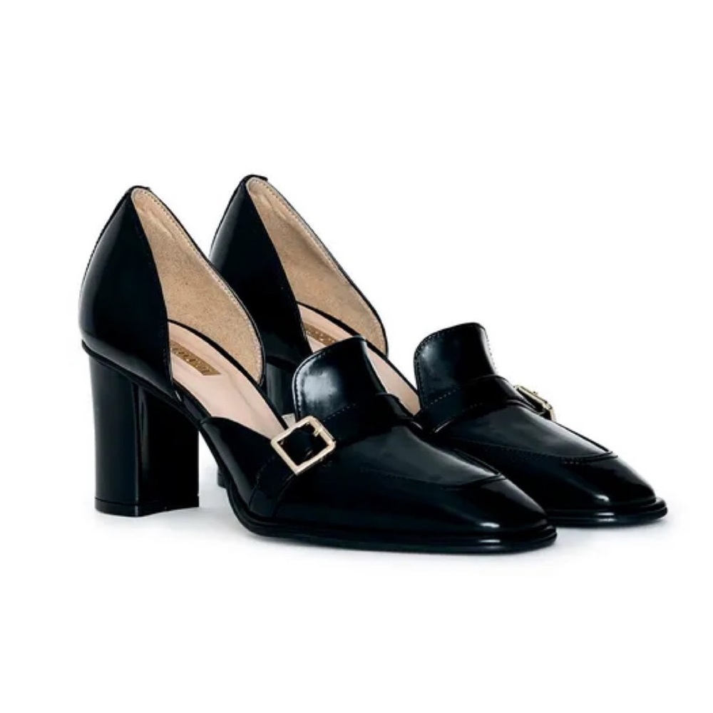 Dorsay Belt Strap leather Pumps - Black, by JUJUVI